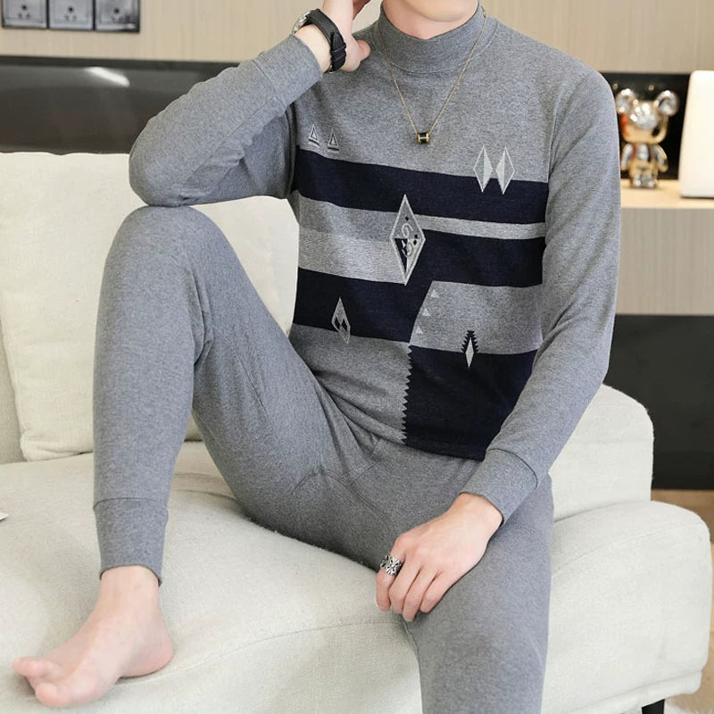 Kişilər üçün 100% Pambıqdan Payız və Qış üçün Termal Alt Geyim Dəsti, Sincan Təmiz Pambıqdan Əsaslı Köynək, Dəyirmi Yaxalıq, Jakarlı Termal Alt Geyim, Dəbli Kişi Geyimləri