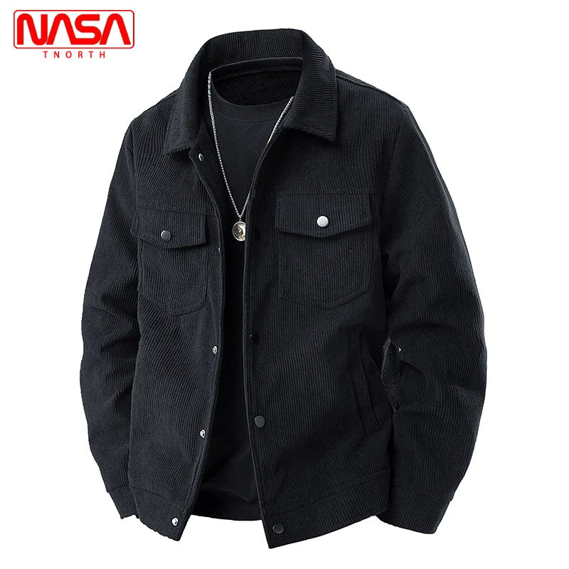 NASA-nın birgə brendi ilə hazırlanmış məxmər kişi gödəkçəsi, yaz və payız üslubunda, yaxalıqlı işgüzar gündəlik köynək, yeni, flis astarlı yaraşıqlı üst geyimi.