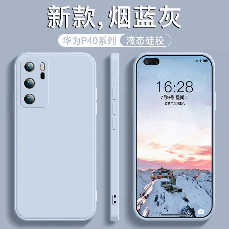 Huawei P40 mobil telefon qutusu üçün uyğundur yeni maye silikon p40pro düz kənar düşməyə qarşı P40PRO+ qoruyucu örtük qrafit qara kvadrat əyri ekran ELS-AN00 kişilər və qadınlar üçün sadə düz rəngli yumşaq qabıq