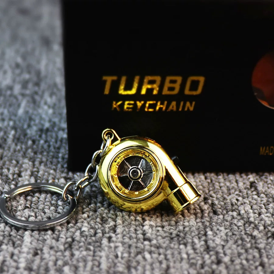 Audible TURBO car key ring, electric LED lights, turbine blade rotating key with pendant, creative decoration.