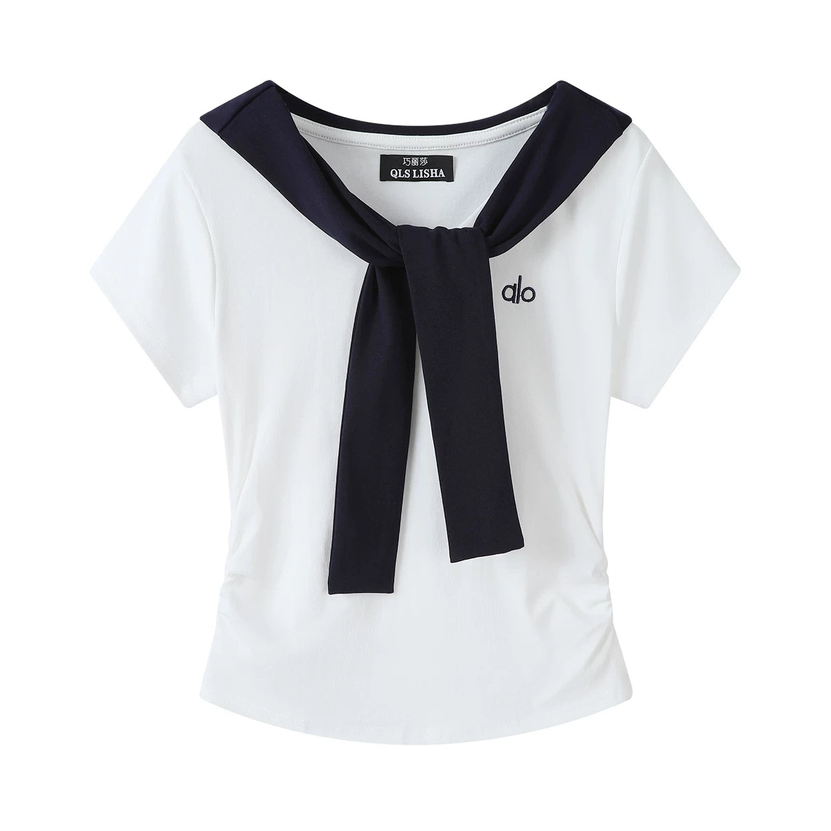 Cholisa'nın Yay Gediş-Gəliş Üçün Gözəl QısaQollu Koreya Rəngli Bloklu Süni İki Parçalı Şal və İncə Fit ilə Futbolka