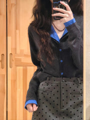 [Düzgün Versiya] Qadınlar üçün rəngli süni iki hissəli toxunma sviter, payız üslubunda, rahat və yumşaq hırka, retro uzunqol köynək