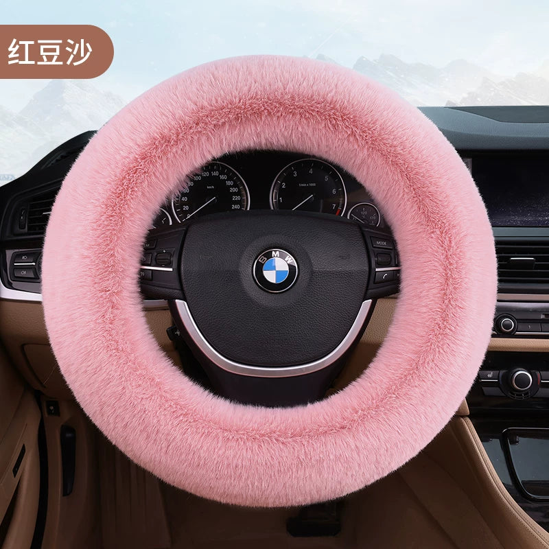 Car steering wheel cover, soft, warm, non-slip, soft and comfortable for winter, universal car interior accessory.