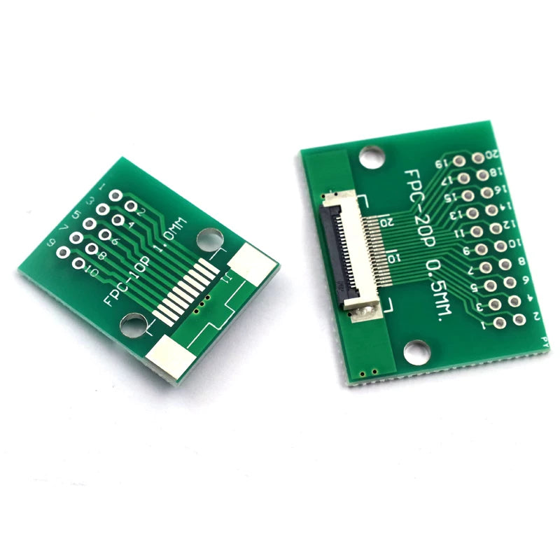 FPC/FFC adapter lövhəsi düz 2,54 yumşaq kabel adapterinə 0,5 mm/1,0 mm diametrli konnektorla qaynaqlanır.