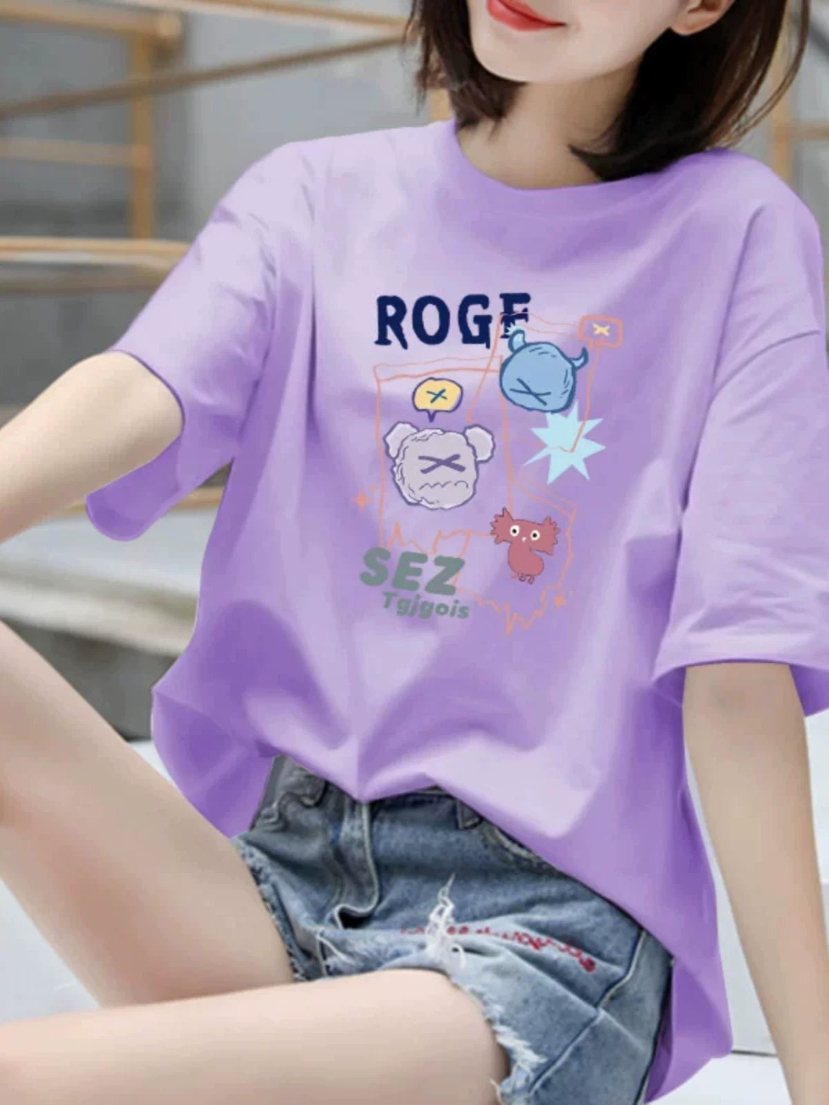 Qadınlar üçün 100% pambıq qısaqol köynək 2026 yeni yay Koreya stili boş üst dəyirmi boyunlu çox yönlü qərb üslublu böyük ölçülü moda