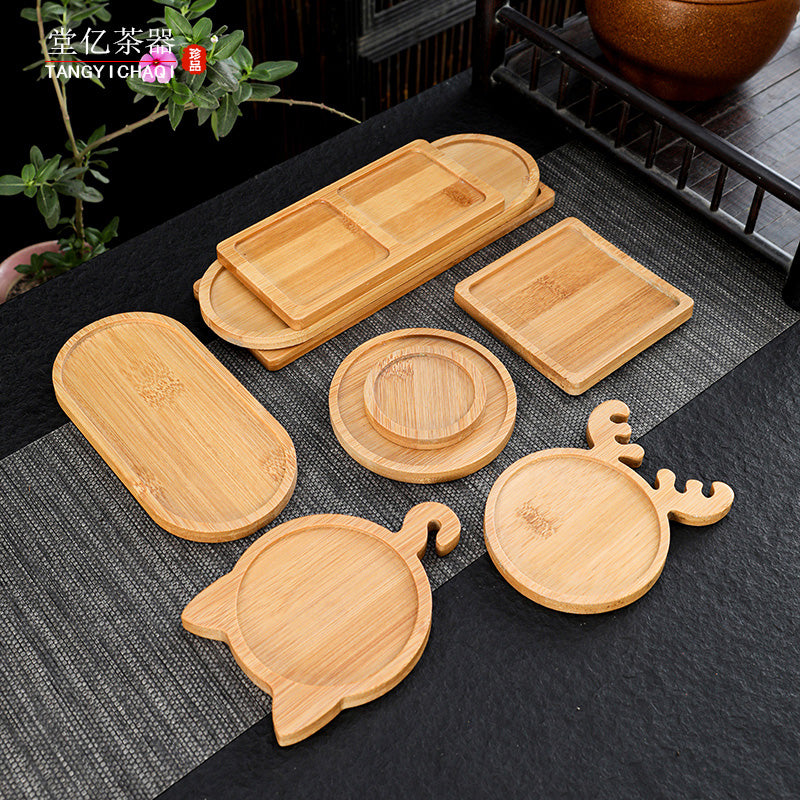 Təbii bambuk sahil gəmisi Kung Fu çay fincanı tutacağı izolyasiya edilmiş ölçülü dəyirmi kvadrat quru qabarcıq mat bambuk nimçəsi çay mərasimi aksesuarları