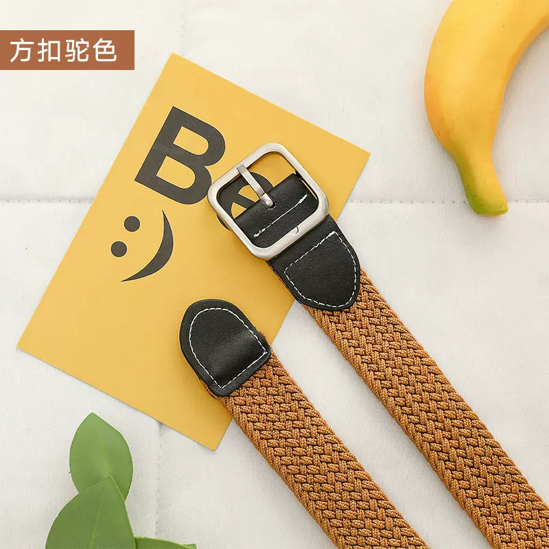 Kətan kəmər, qadın üçün deşiksiz toxunmuş elastik kəmər, Koreya üslubunda, dekorativ, uniseks nazik kəmər, tələbə gündəlik parça kəmər