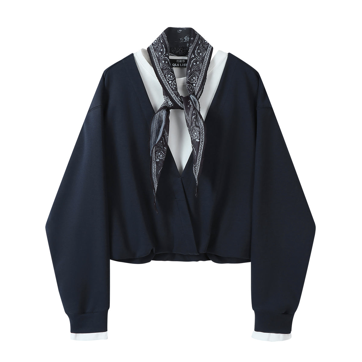 Chola Lisa Sadə və Çoxfunksiyalı Uzunqol Köynək Qadınlar üçün Payız Amerika Tənbəl Şık Süni İki Parçalı Birləşdirilmiş Dəst Yaxalı Sviter