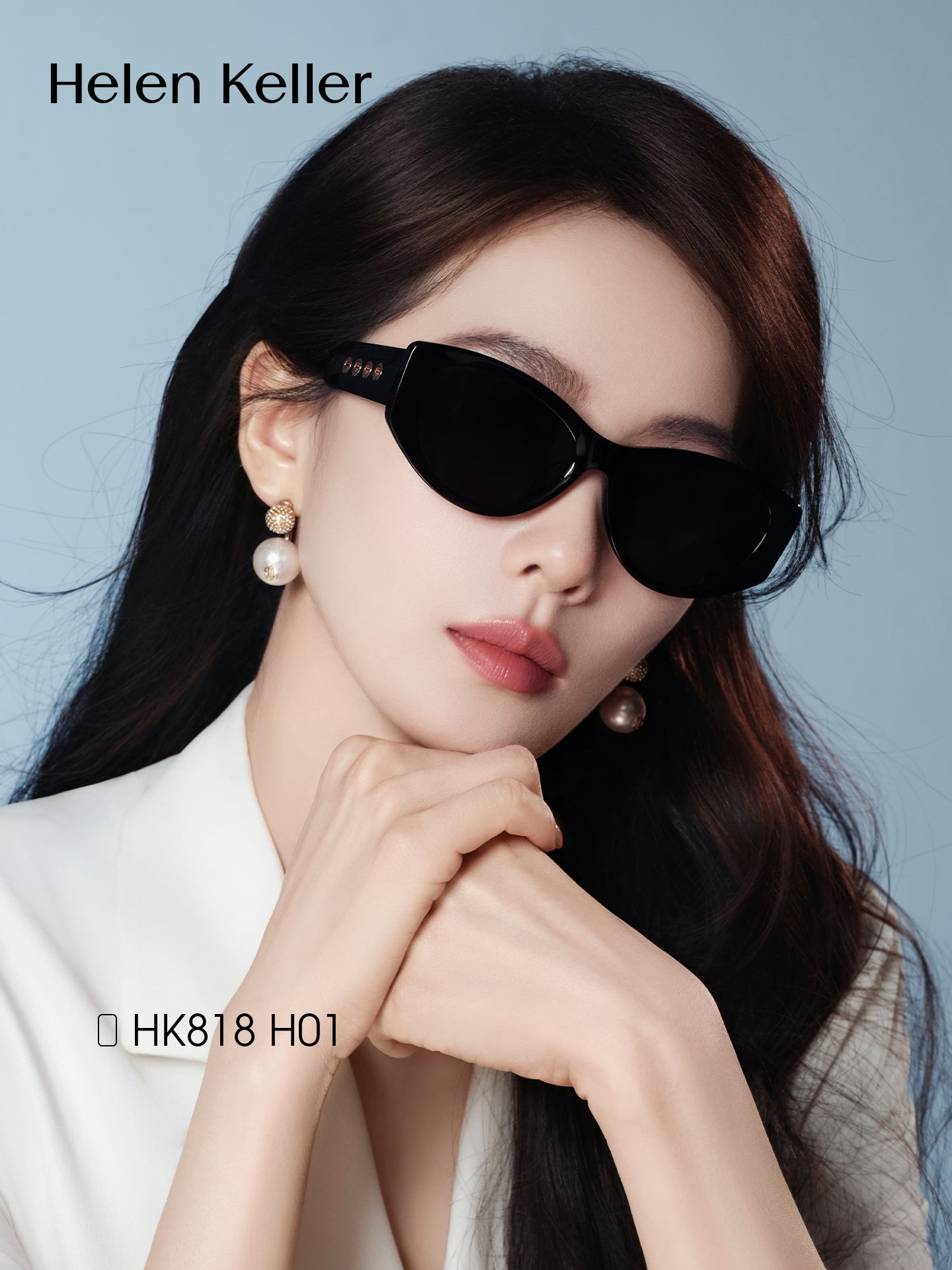 [Hole Mirror] Helen Keller və Liu Shishi'nin eyni stildə qadınlar üçün yeni dəbli teksturalı pişik gözü günəş eynəyi HK818