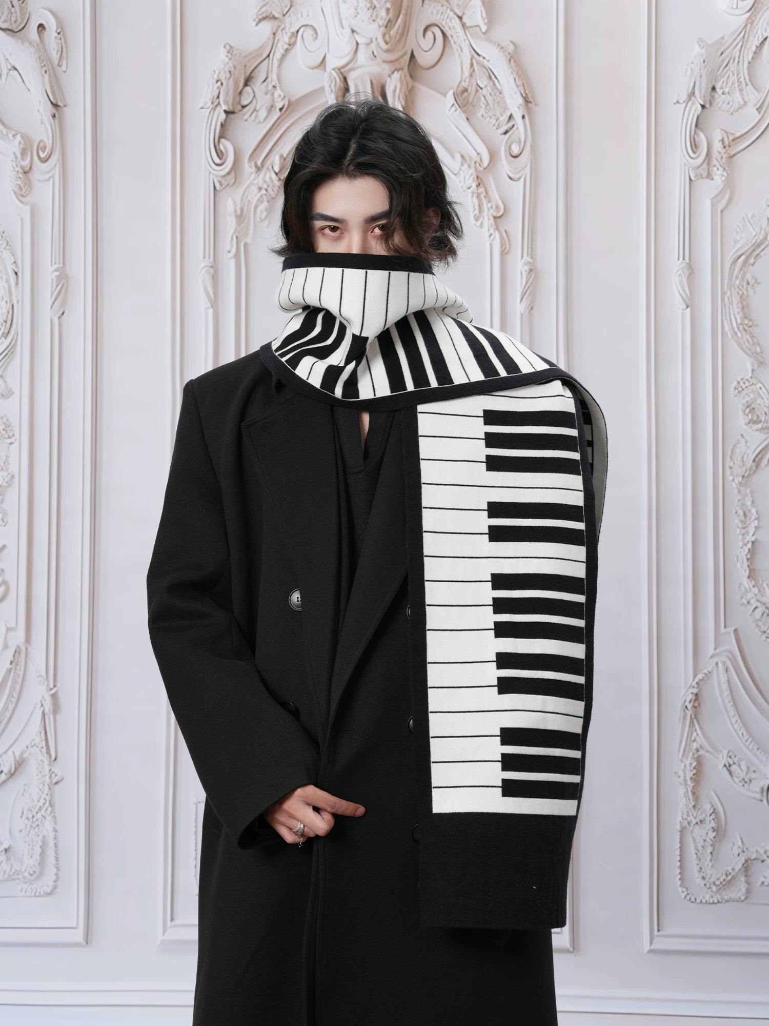 BALITONE "Luofu Melody" orijinal dizayn fortepiano yaylığı imitasiya dovşan məxmər jakarlı boyunlu isti şal