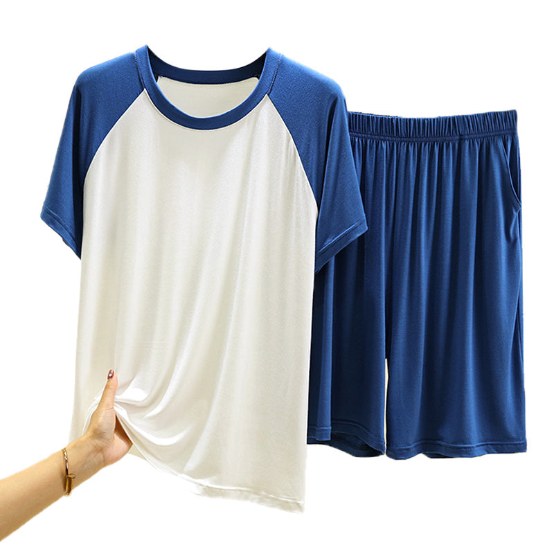 Kişi modal raglan pijama və pijama şalvar dəsti yay böyük ölçülü boş nazik gündəlik gündəlik xarici geyim ev geyimi iki parça dəst