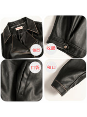 Qadınlar üçün qara yaxalı dəri gödəkçə, 2025 Yeni Amerika Retro Motosiklet Stilində Boş Qısa Gödəkçə Top