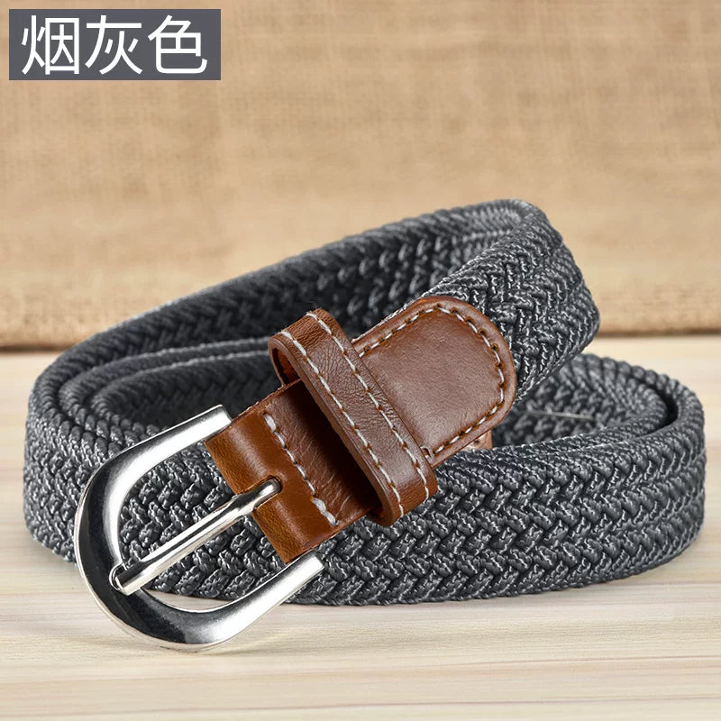 Kətan kəmər, qadın üçün deşiksiz toxunmuş elastik kəmər, Koreya üslubunda, dekorativ, uniseks nazik kəmər, tələbə gündəlik parça kəmər