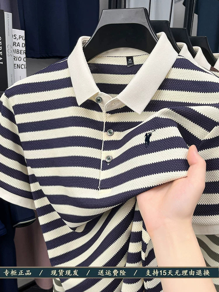 [Ole marka endirimi] Paul qısaqol kişi yay köynəyi təsadüfi yeni yarımqol zolaqlı polo köynək top