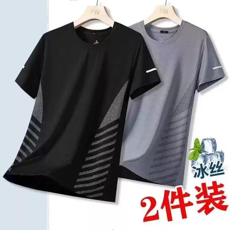Guangzhou On Thirteen Lines Buz İpək Qısaqol T-shirt Kişi Yay İncə Bölmə 2024 Yeni Yarımqol T-shirt Üst Geyim Zirzəmi