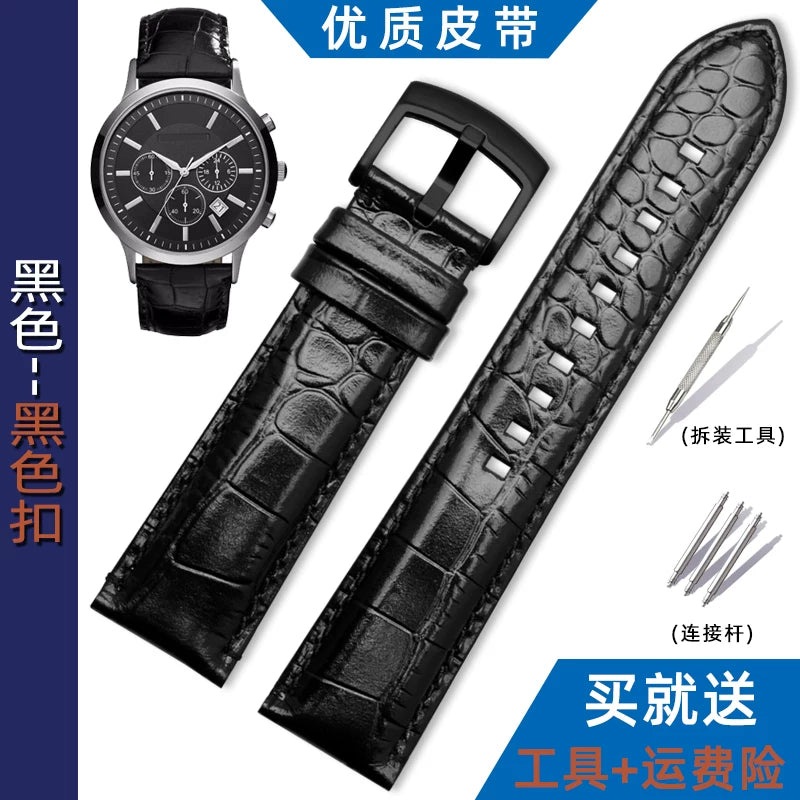 Replacement Armani AR2432 AR2433 AR2447 premium watch straps, men and women pin buckle 22mm calfskin leather watch bands