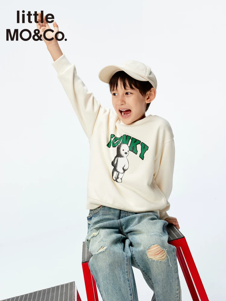 Little Moco uşaq geyimləri, yaz və payız qızlar üçün dairəvi yaxalı sviter, naxışlı sviter, uşaq topu.