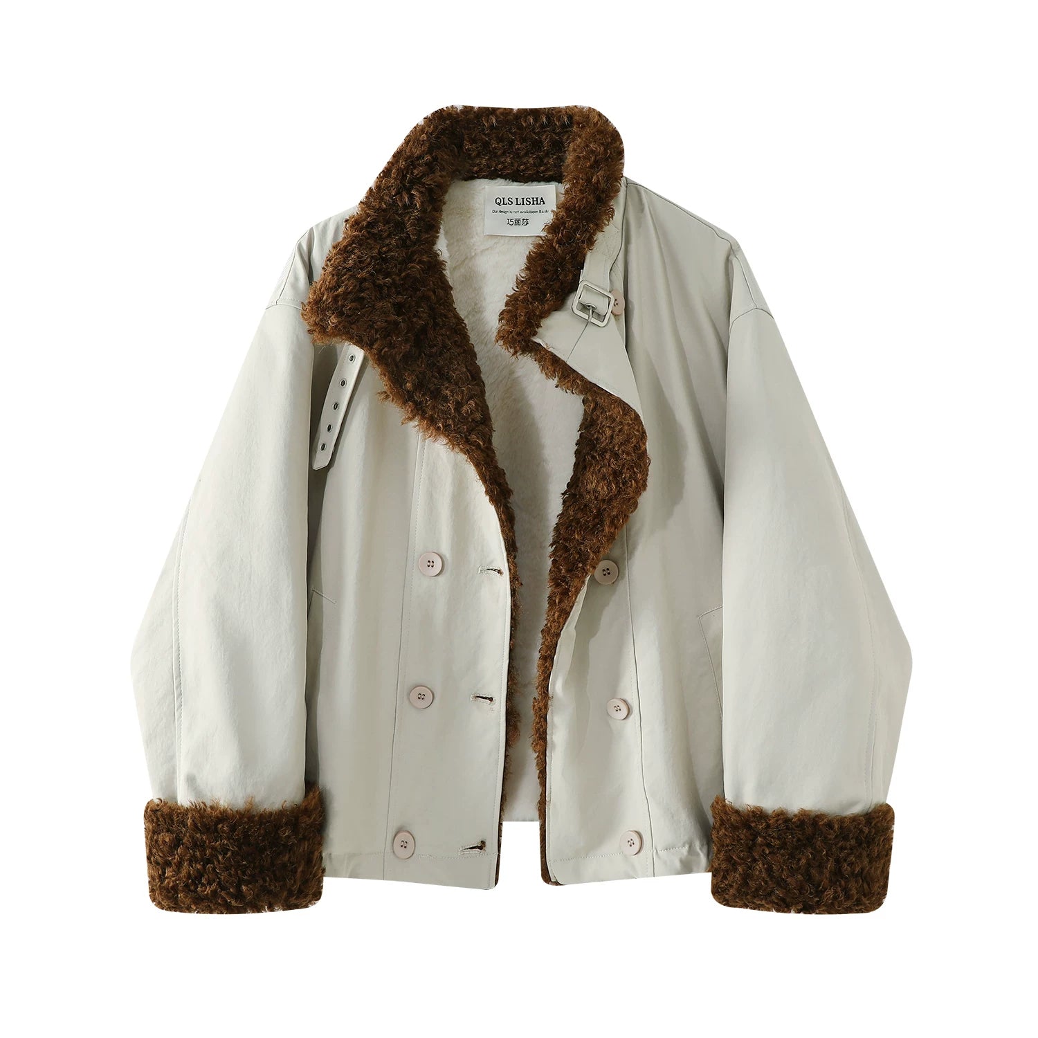 Chalisa Lambswool Parka Qadın Topu, Payız və Qış, Yun astarlı, Qalın, Super Şirin Retro İş Geyimi Pambıq Yastıqlı Gödəkçə