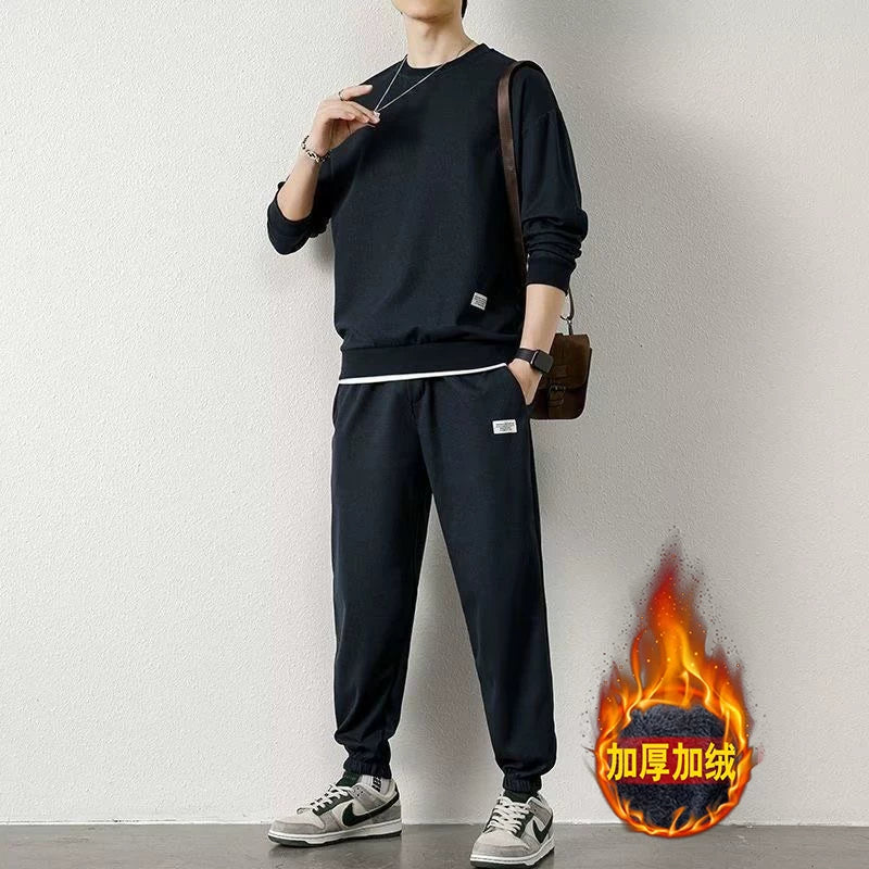 Endirimli Endirim: Kişilər üçün Gündəlik İdman Kostyumu, Böyük Ölçülü, Vafli Örgülü, Yun Astarlı, Payız və Qış üçün Qalın Sviter və Şalvar