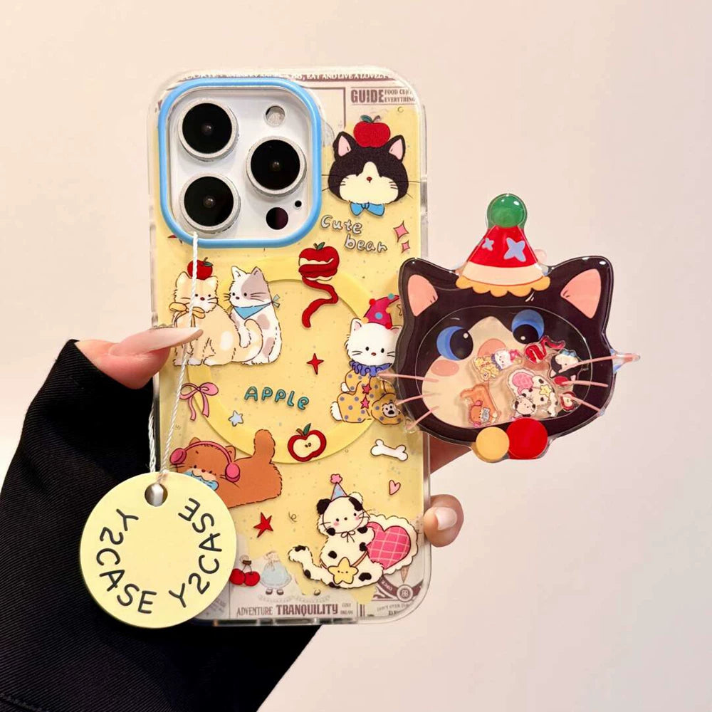 Əyləncəli cizgi filmi sevimli pişik rokçusu maqnit tutacağı Apple 16promax mobil telefon qutusu iphone15promax yeni 14 buzlu ikiqat qat 13 yıxılmağa qarşı qoruyucu örtük 15 yaradıcı qadınlar