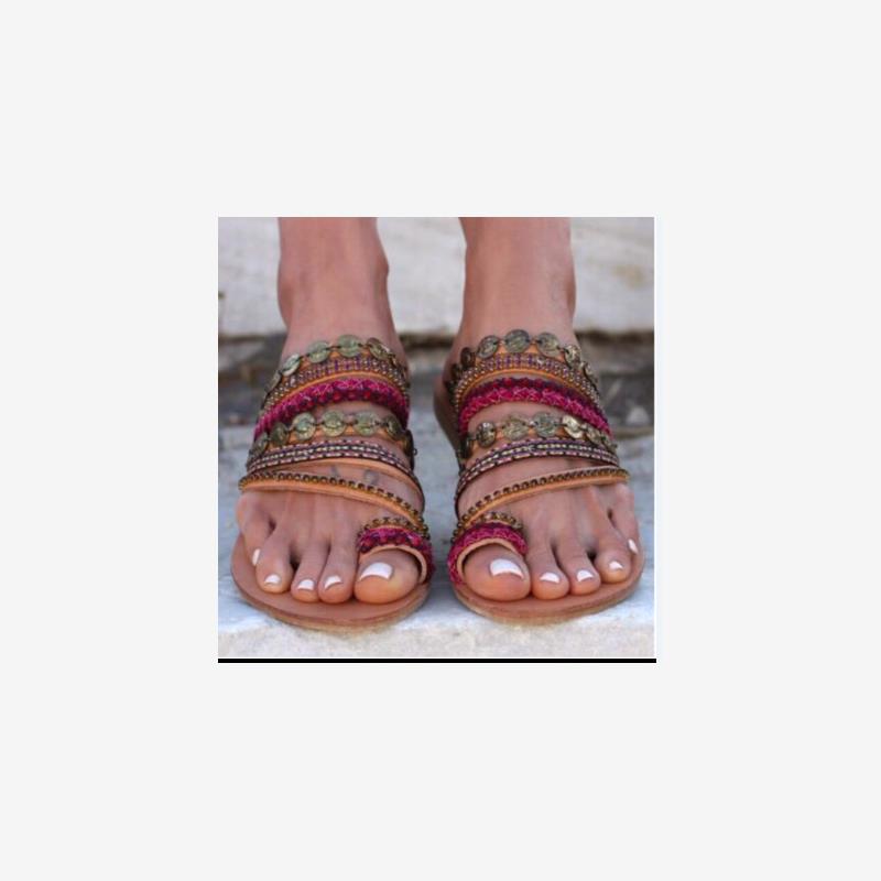 Bohemia düz sandal qadın ayaqqabısı böyük meydançalar 35-42 böyük ölçülü qadın sandalları