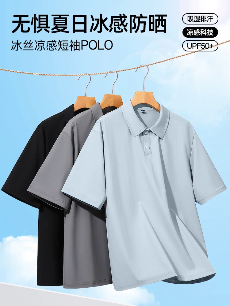 Woodpecker Dad Yay Kostyum 2026 Yeni Kişi Buz İpək Qısaqol T-Shirt Orta Yaşlı POLO Köynək Kişi Üç Parçalı Dəst Y