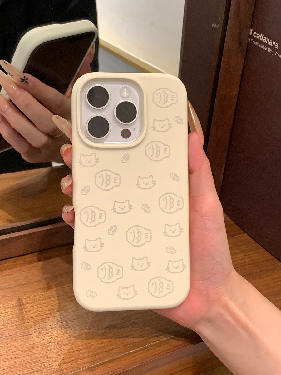 Rezin meyvə ins sadə xətlər kiçik balıq pişik maye silikon iPhone17promax mobil telefon üçün uyğun Apple 16pro Nuojiji 15 düşməyə qarşı 14 hər şey daxil kamera açarı sərt qabıq Hava
