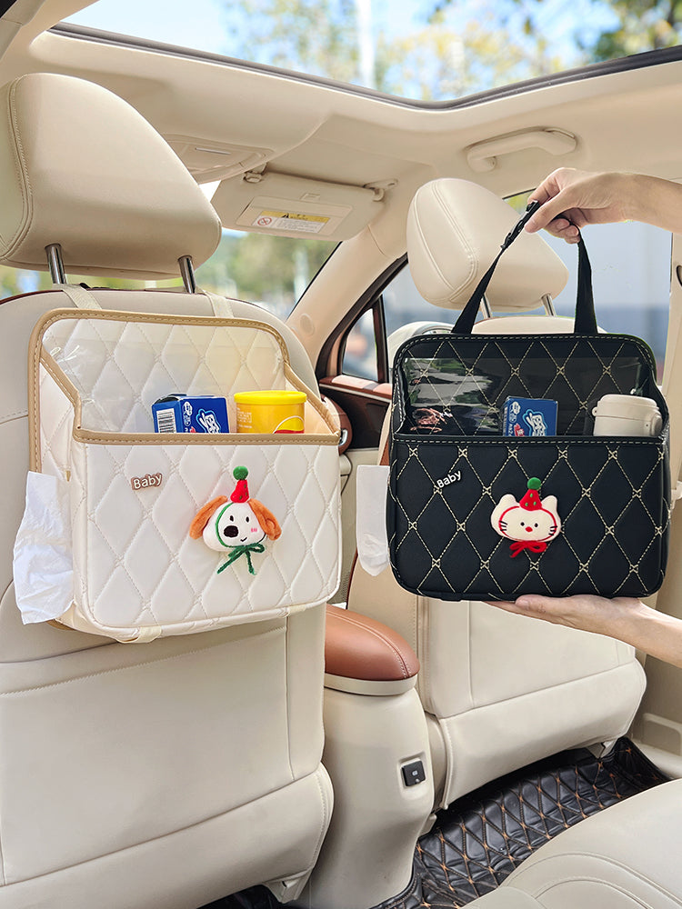 Cartoon style car tissue box, a multifunctional tissue organizer for the backs of car seats, is an essential item for organizing car interior items.