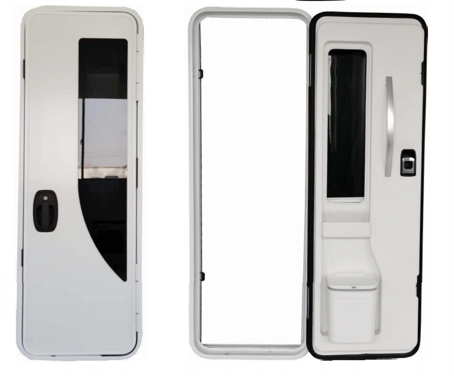 European style RV door, Ford Transit, Iveco, Maxus trailer middle door, with sunshade, insect screen, trash can and top door.