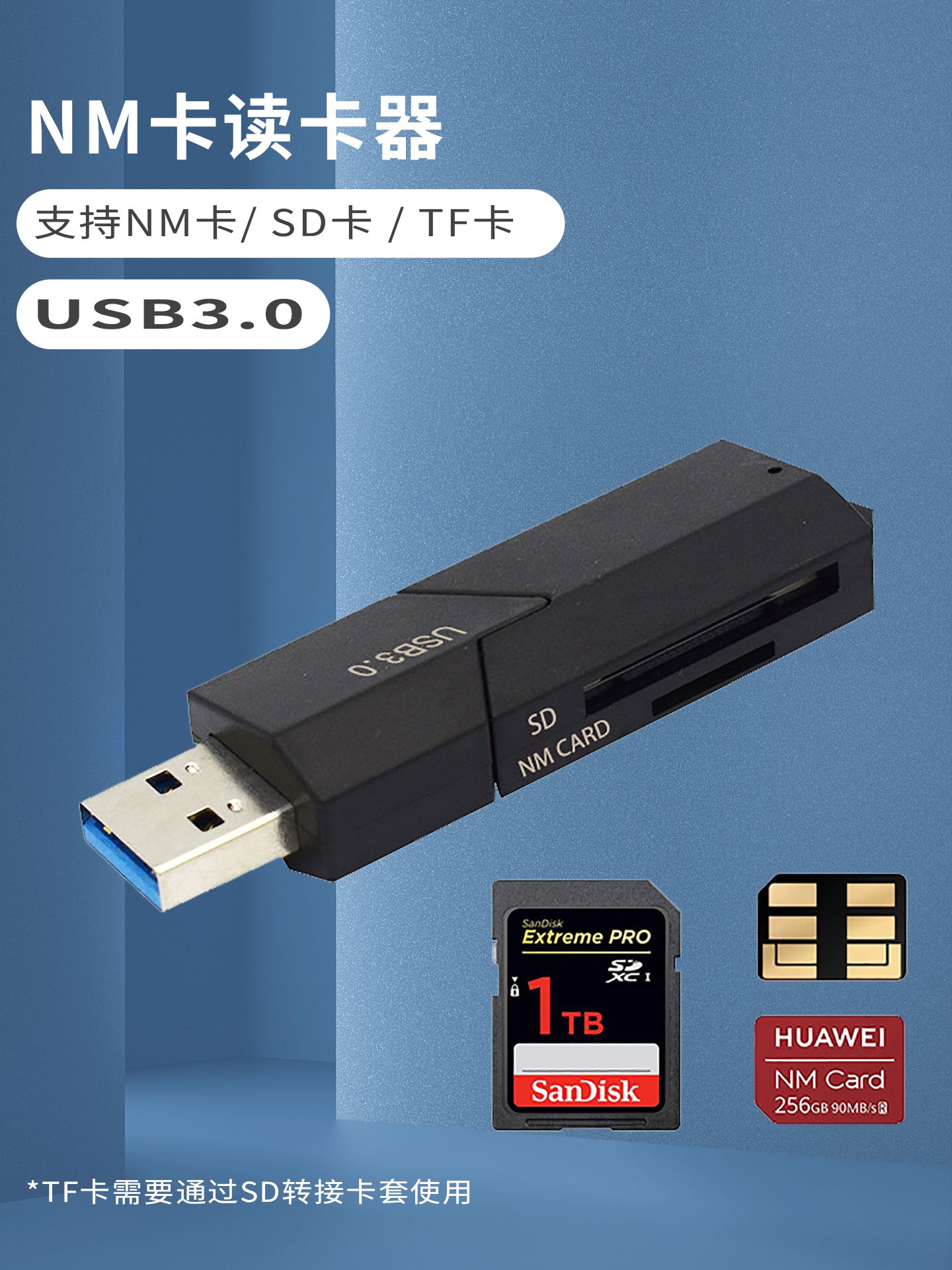 USB3.0 yüksək sürətli NM kart SD kart oxuyucusu Huawei yaddaş kartı üçün uyğun iki kart yuvası yaddaş kartı sürüşmə qapağı