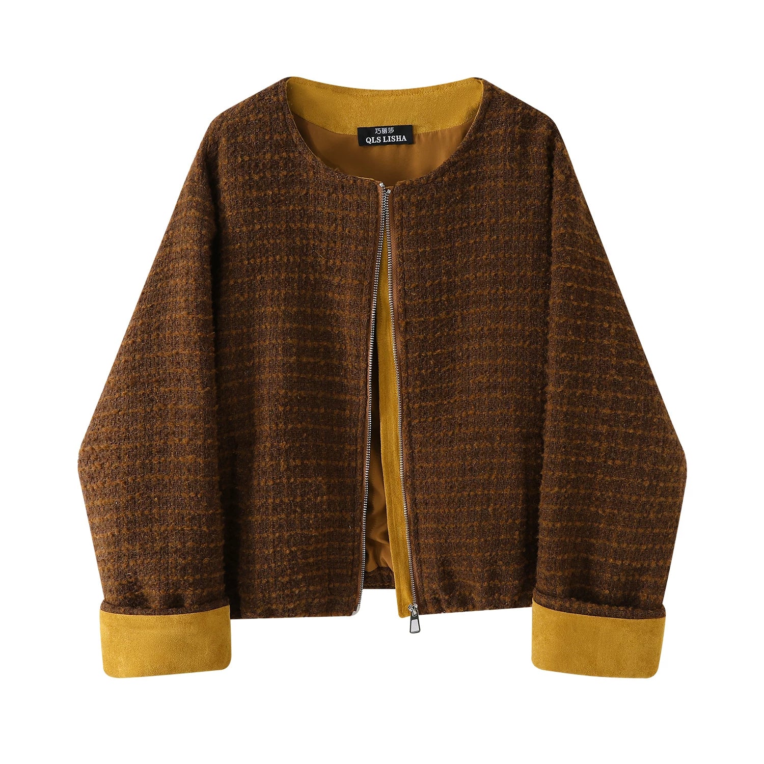 Chola Lisa-nın dizayndan ilhamlanmış rəngarəng retro qısa gödəkçəsi, payız və qış üçün çox yönlü və gündəlik Koreya üslubunda yun top.