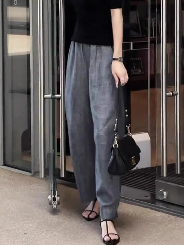 Qadın kətan enli ayaqlı şalvar, yay nazik model, 2026 yeni model, böyük ölçü, geniş forma, arıqladıcı, yüksək belli, qısa gündəlik şalvar.