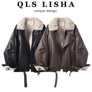 Cholisa Payız/Qış Yun astarlı Qalın İsti Qadın Motosiklet Gödəkçəsi, Bu İlin Populyar Maillard Dəri Gödəkçəsi