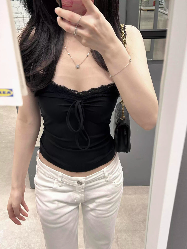 Qadınlar üçün Amerika üslubunda şirin və ədviyyatlı, sadəlövh kamzol, incə oturacaq, incə krujeva daxili qat, gündəlik istifadə üçün çoxfunksiyalı mayka, yay