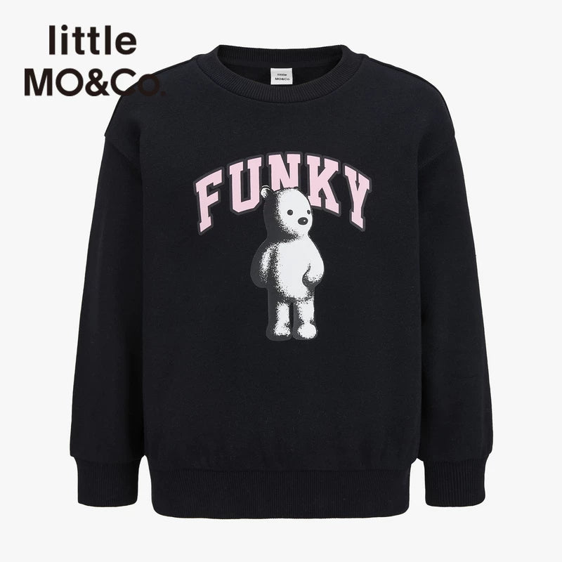 Little Moco uşaq geyimləri, yaz və payız qızlar üçün dairəvi yaxalı sviter, naxışlı sviter, uşaq topu.