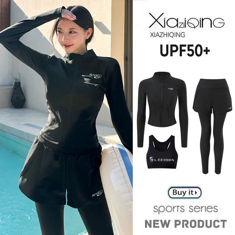 Koreya wetsuit qadın split nazik uzunqol şalvar sörf kostyumu mühafizəkar tələbə idman günəşdən qoruyan isti yay mayo
