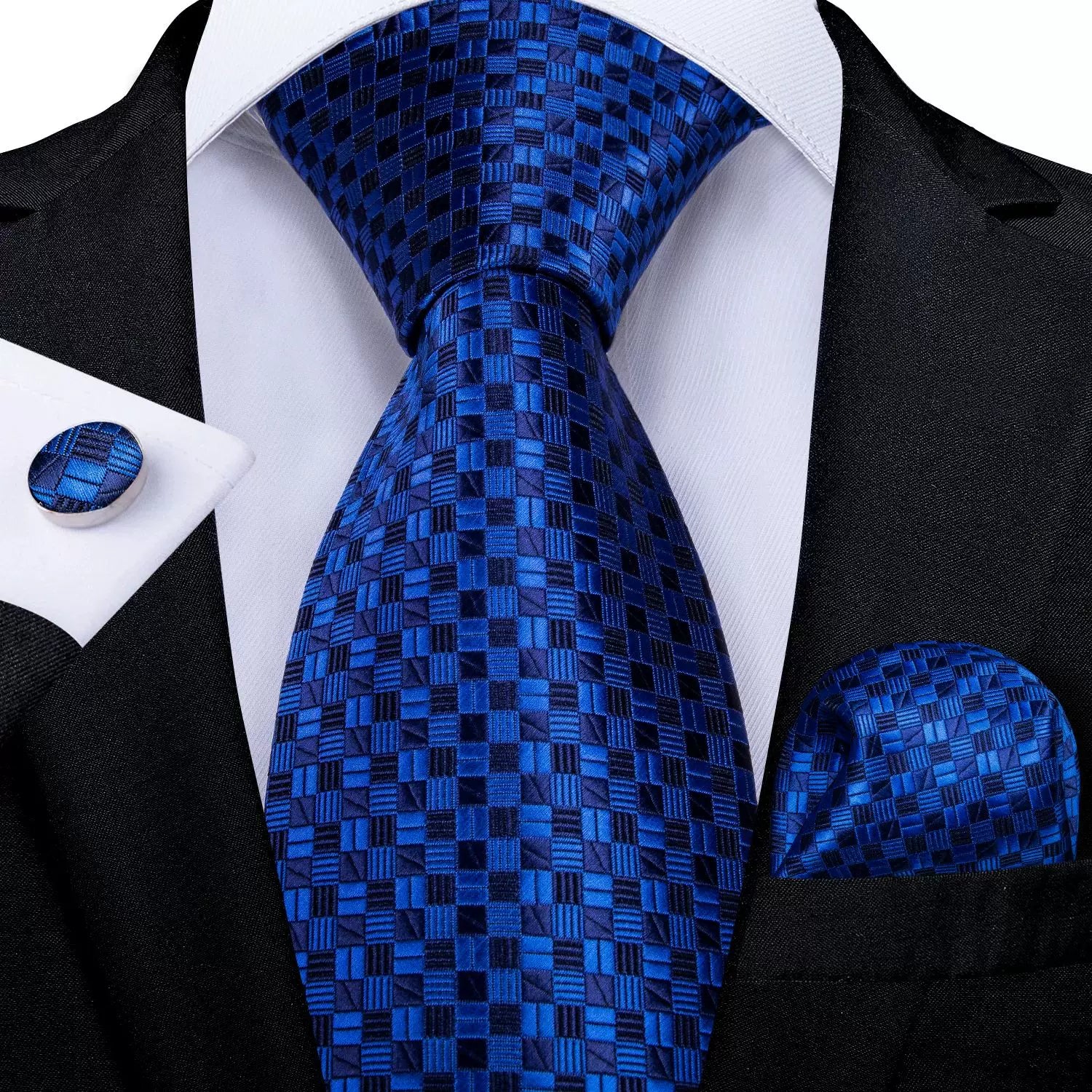 Luxury Blue Damafon Dotted Silk Ties for Men Solid Wedding Entrance