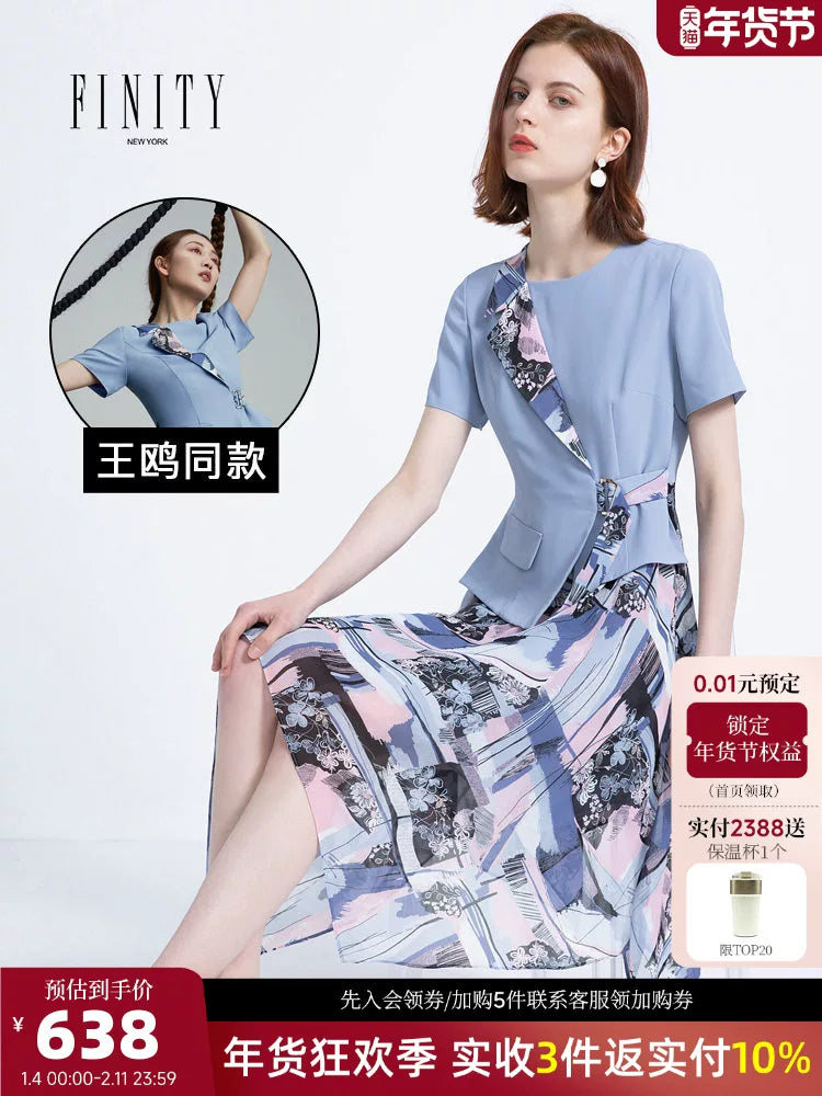 FINITY Erkən Yaz Qadınlar üçün Yeni QısaQollu Süni İki Hissəli Don, Dəbli və Zərif Uzun Don