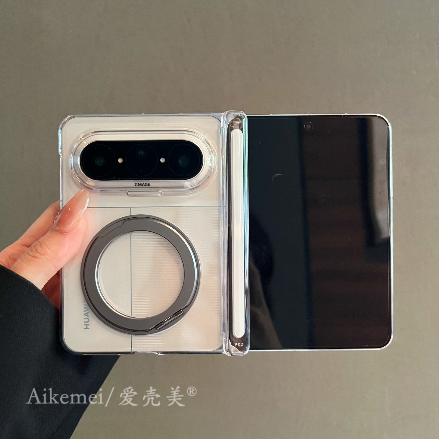 Huawei puraxmax qatlanan ekranlı mobil telefon qutusu üçün uyğundur şəffaf 360° qatlanan stend matex7 kollektor nəşri ikili mərkəzi ox mühafizəsi matex6/x5 biznes hər şey daxil x3 düşməyə qarşı kişi və qadın modelləri