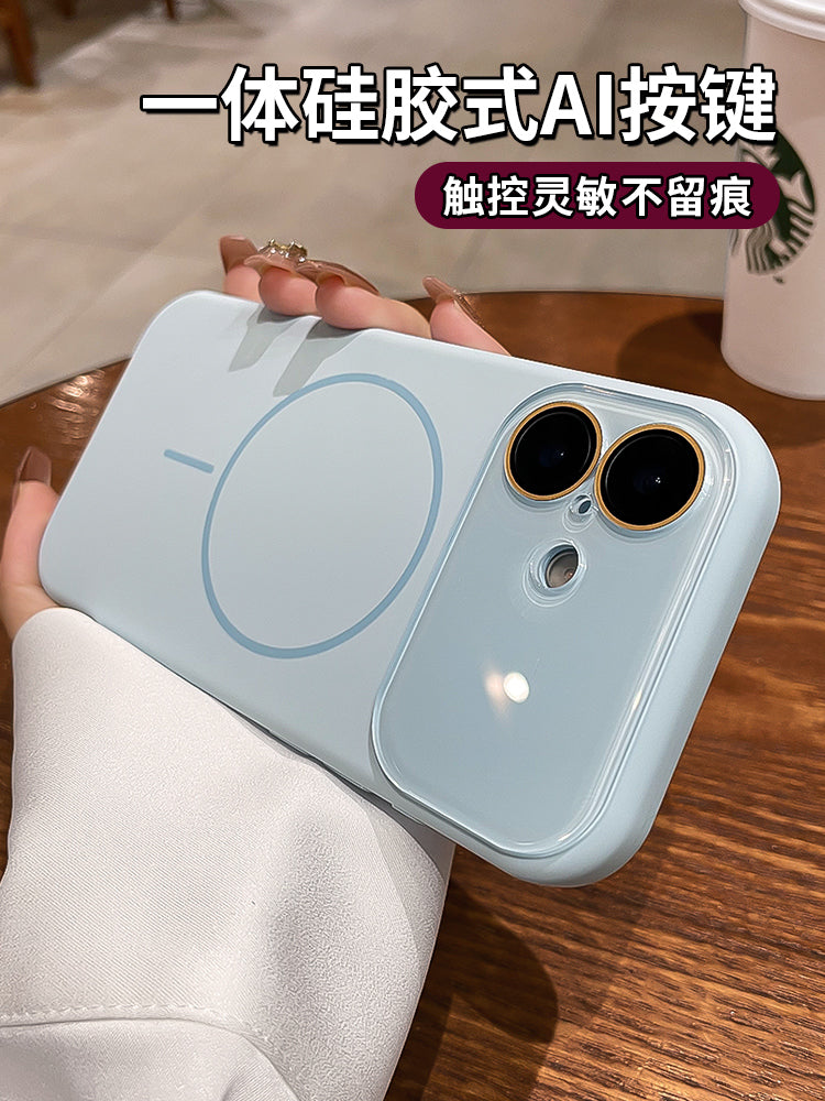 Ai düyməsi iphone17 mobil telefon qutusu üçün uyğundur Apple 17 yeni ot bənövşəyi 16pro maye silikon qoruyucu örtük 15promax lens hər şey daxil anti-düşmə 14 cüt 13 maqnit doldurma qabığı