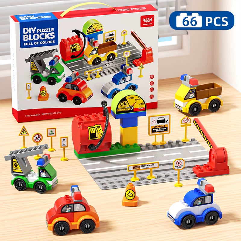 Uşaq tikinti bloku tapmaca oyuncağı, böyük hissəciklər arabası, körpə üçün çoxfunksiyalı kiçik araba, oğlan və qız üçün hədiyyə arabası.