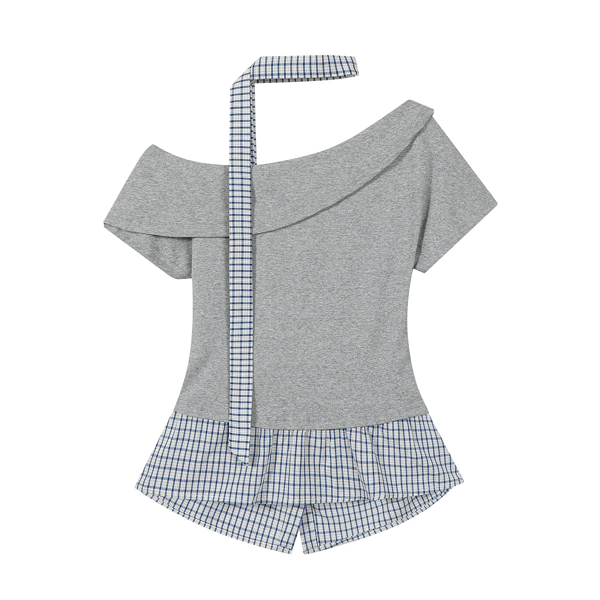 Unikal Çiyin Açıq və Birləşdirilmiş Dizaynlı Cholisa Faux İki Parçalı İncə Fit Qısa Qollu Top, 2026 Yeni Gəliş Qadın Geyimləri