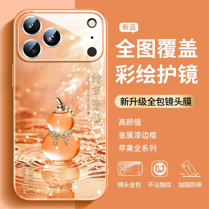 Apple 17promax mobil telefon qutusu üçün uyğun jade balqabaq yeni moda iPhone16pro yaradıcı niş 14pro kişilər və qadınlar 15 yüksək səviyyəli şüşə üstəgəl linza anti-düşmə 13 qoruyucu örtük 12 milli trend