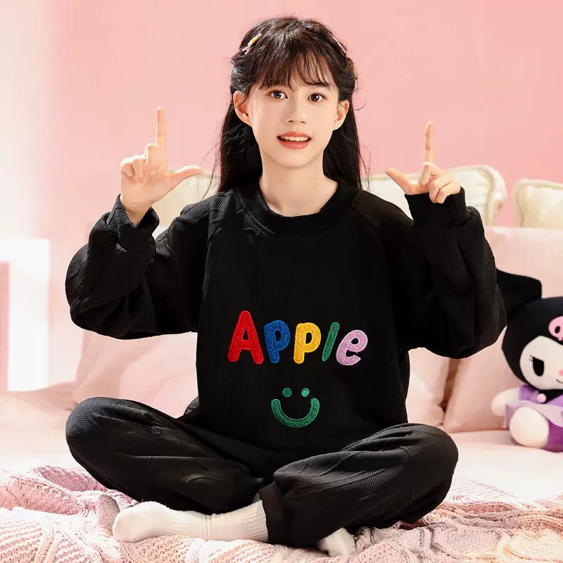 My Melody Qızları üçün Təmiz Pambıq Ev Geyimi, Payız və Qış, Böyük Uşaqlar üçün Üç Qatlı Yorğanlı Qalın İsti Pijamalar, Şirin Dəst