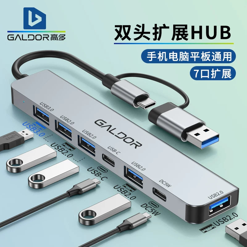 Gaoduo iki başlı dok stansiyası HUB kart oxuyucu tipc cib telefonu noutbuk planşet usb multi-interfeys 3.5mm