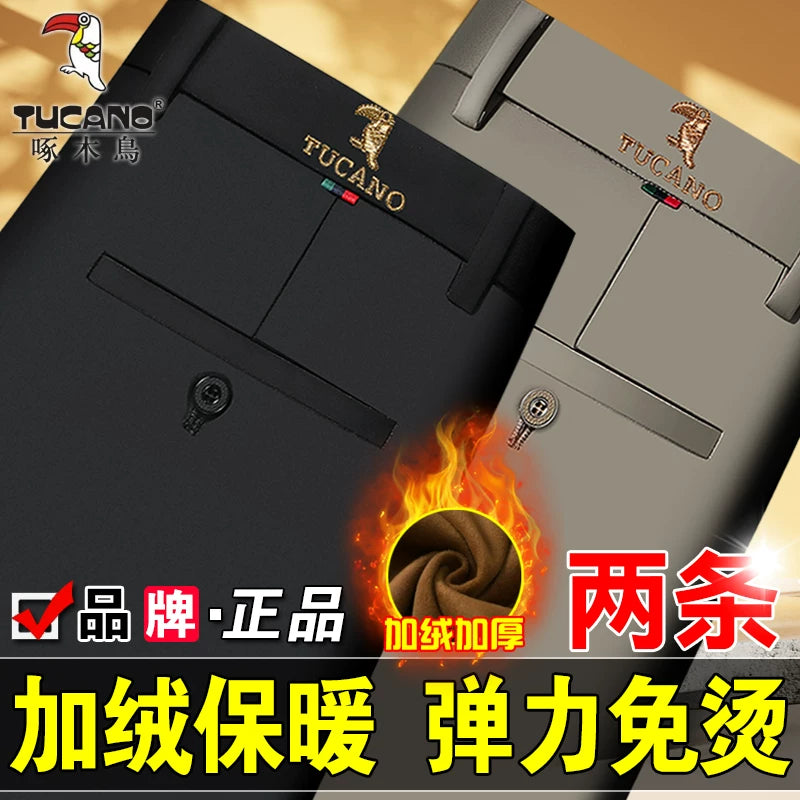 Woodpecker 2025 Yeni Kişi Gündəlik Şalvarı, Qış Yun Astarlı Qalın Şalvar, Düz Ayaqlı Boş Uzun Şalvar, Orta Yaşlılar üçün Don Şalvarı