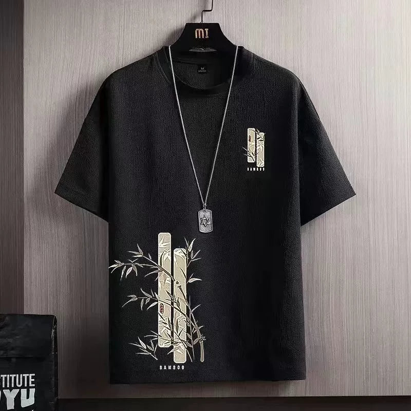Clearance counter geri götürür buz ipək qısaqol köynək kişi moda yay nazik Çin üslublu moda köynək