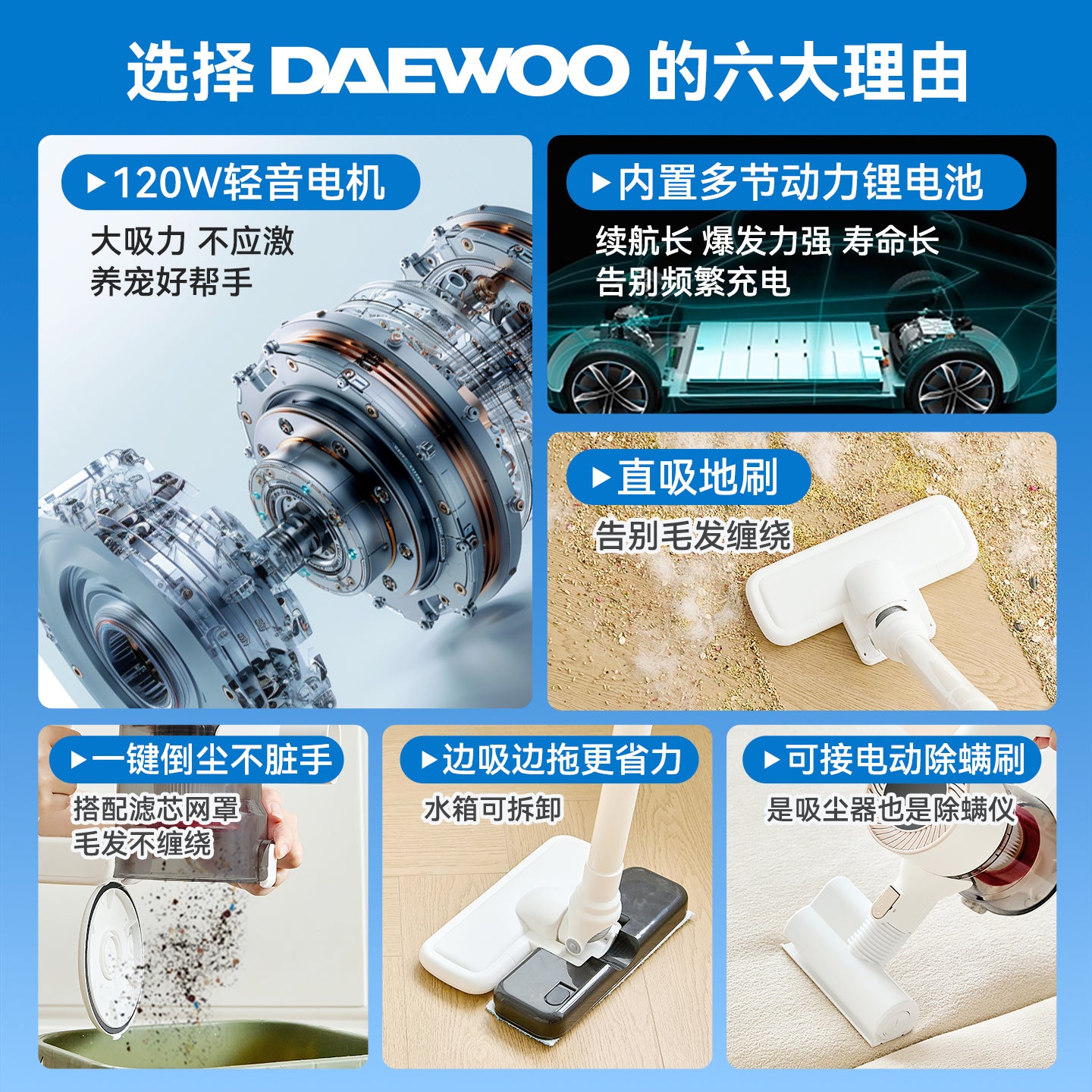 DAEWOO Daewoo simsiz tozsoran məişət kiçik böyük əmzikli əl kiçik əmzikli və pişik tüklərini sormaq üçün hamısı bir yerdə sürüklənən maşın