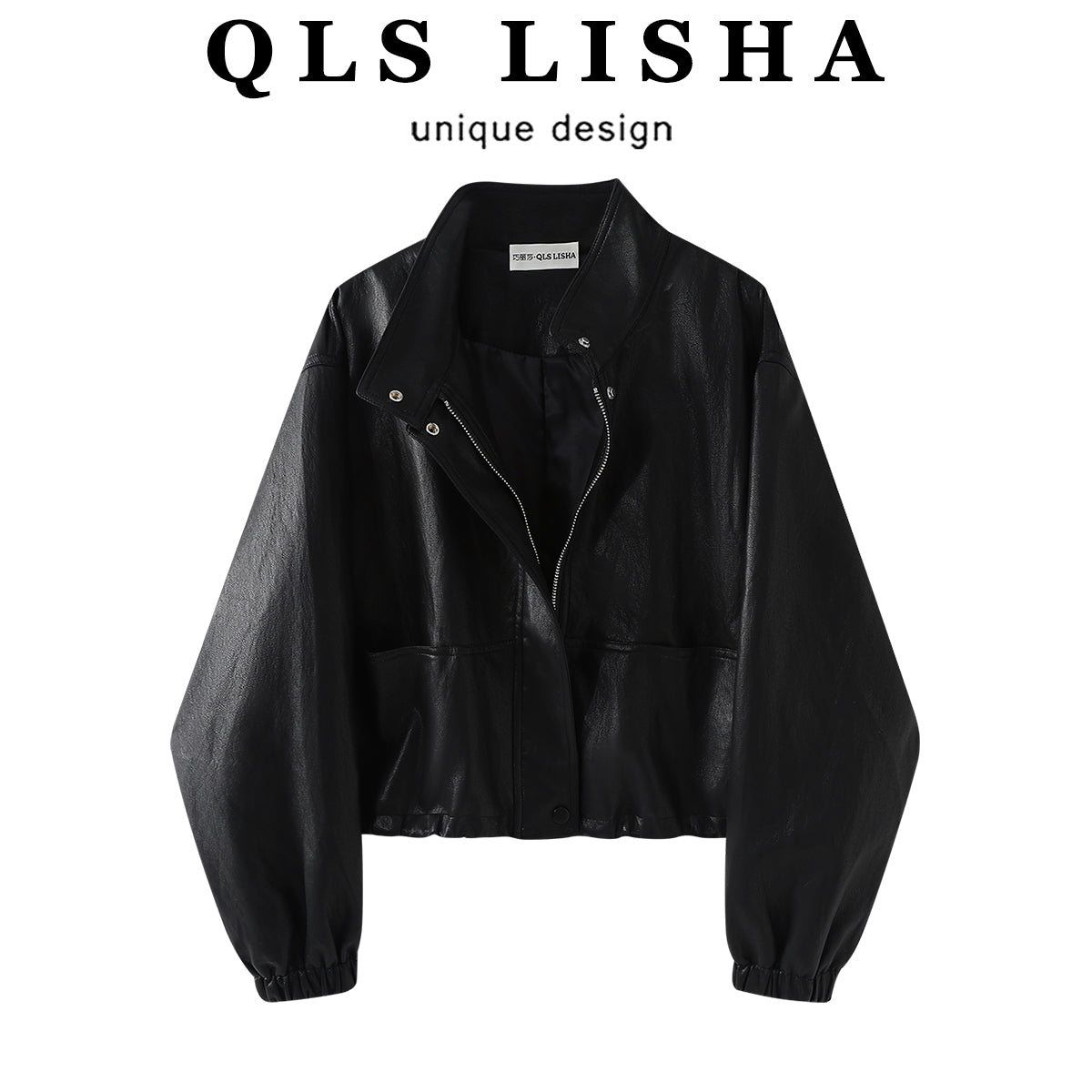 Chorissa Qara Qadın Dəri Gödəkçəsi, 2026 Yeni Yaz və Payız Stilində, Honkonq Stilində Yaxalıqlı Boş Uyğun Zərif Dəri Gödəkçə Topu