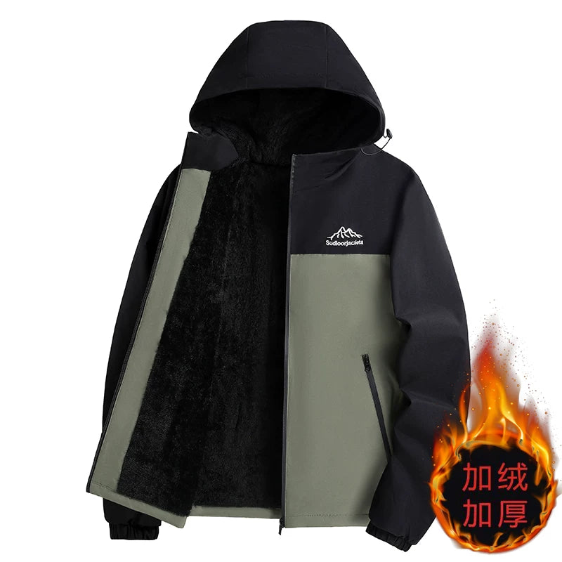 Yun astarlı, qalınlaşdırılmış kişi payız və qış paltosu, gündəlik, çoxfunksiyalı, kapşonlu gödəkçə, külək keçirməyən, suya davamlı, açıq hava kişi geyimləri, külək keçirməyən gödəkçə